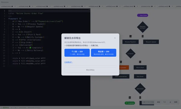 Mermster 导出对话框，显示格式标签页、DPI 设置和边距控制